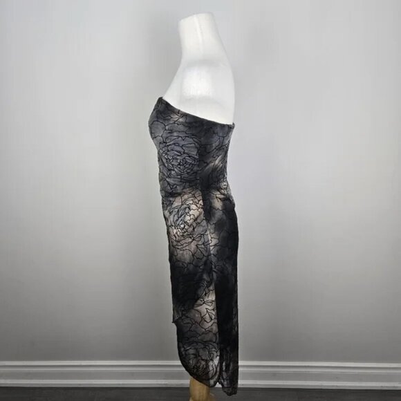 Le Chateau Multicolor Bandeau Strapless Midi Dress With Sheer Floral Overlay Med - Picture 8 of 17